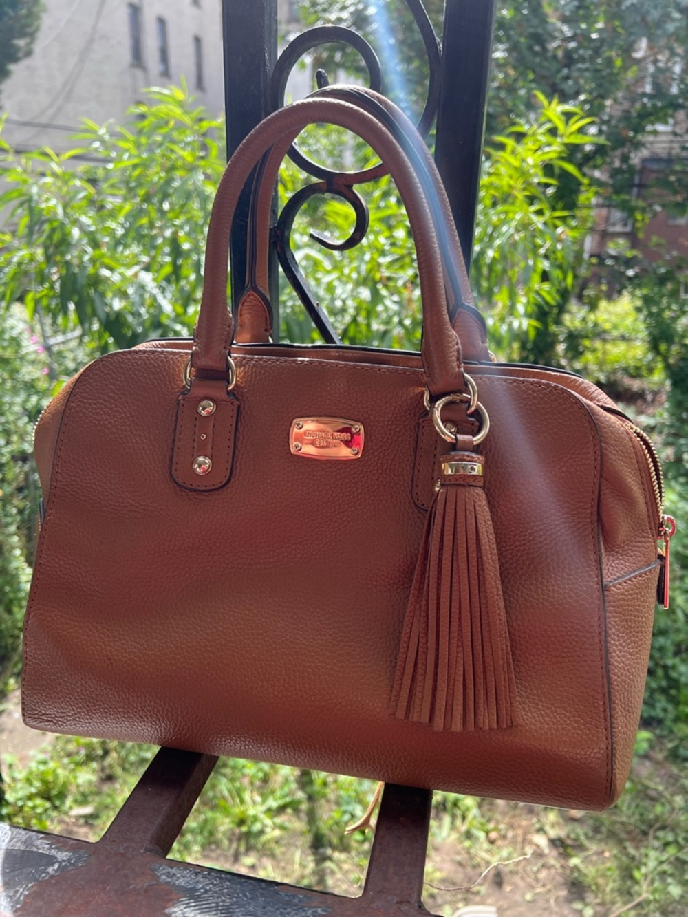 Michael Kors Cognac Leather Satchel with Tassel Charm as is